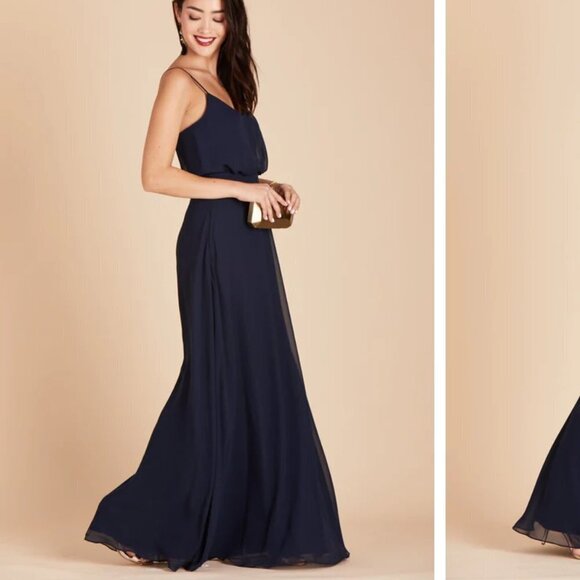 𝅺Birdy Grey Gwennie Navy Chiffon Blouson Spaghetti Strap Maxi Dress Size XS - Picture 5 of 14